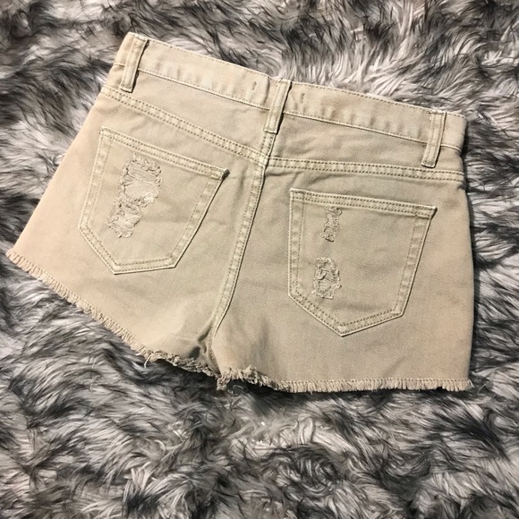 Tan Distressed Denim Shorts - Picture 2 of 2